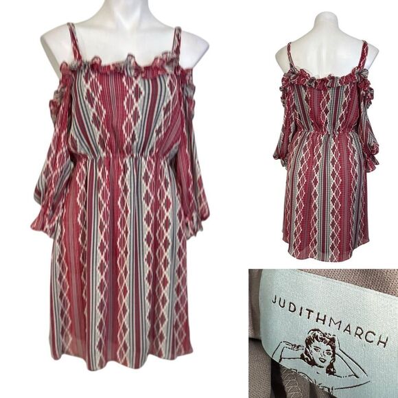 Judith March dress size S/M cold-shoulder boho casual festival red multicolor‎ - Picture 1 of 6